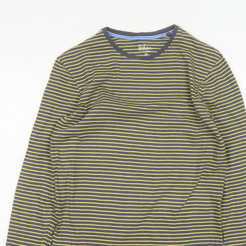 Boden Women’s Grey Yellow Striped XS Basic Long Sleeve Cotton T-Shirt