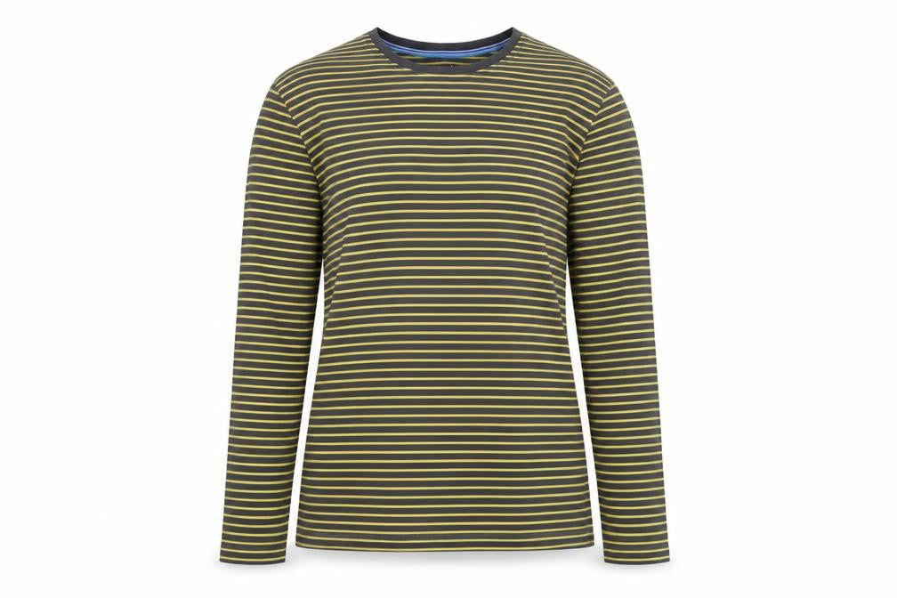 Boden Women’s Grey Yellow Striped XS Basic Long Sleeve Cotton T-Shirt