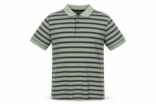 Marks and Spencer Men’s Green Striped Cotton Polo Shirt L Short Sleeve