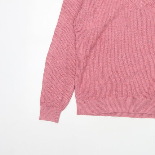 Marks & Spencer Women Pink M V-Neck Cotton Wool Knit Pullover Jumper