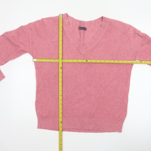 Marks & Spencer Women Pink M V-Neck Cotton Wool Knit Pullover Jumper