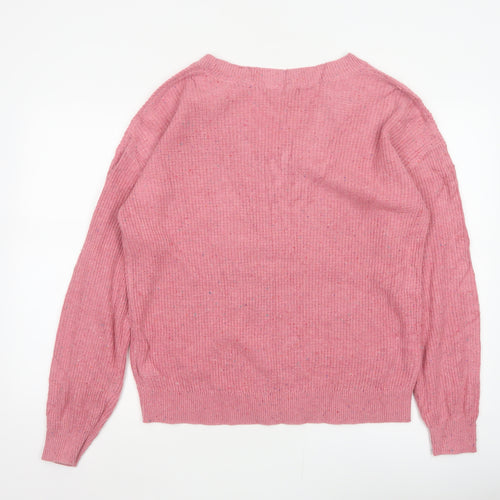 Marks & Spencer Women Pink M V-Neck Cotton Wool Knit Pullover Jumper