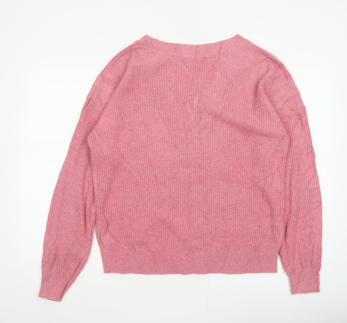 Marks & Spencer Women Pink M V-Neck Cotton Wool Knit Pullover Jumper