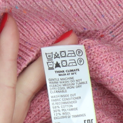 Marks & Spencer Women Pink M V-Neck Cotton Wool Knit Pullover Jumper