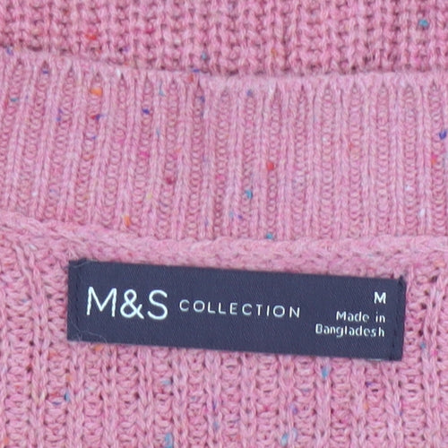 Marks & Spencer Women Pink M V-Neck Cotton Wool Knit Pullover Jumper