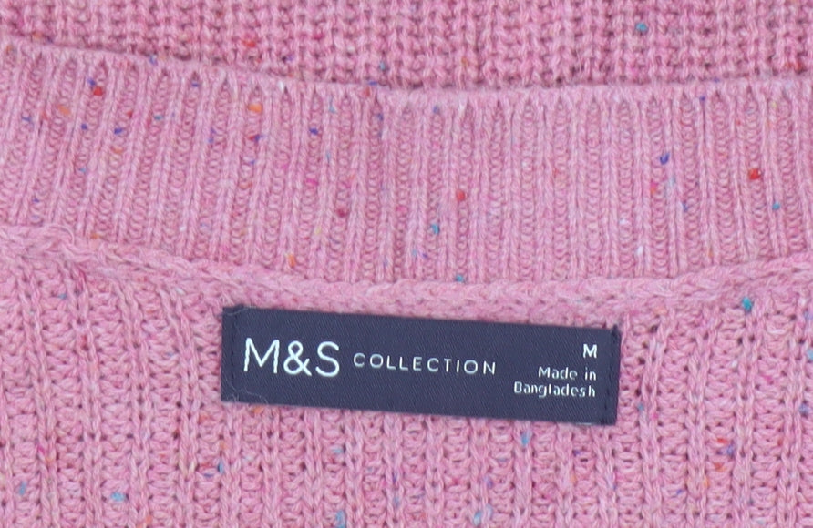 Marks & Spencer Women Pink M V-Neck Cotton Wool Knit Pullover Jumper