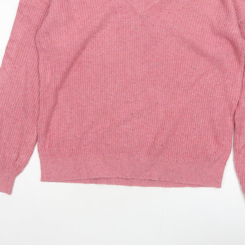 Marks & Spencer Women Pink M V-Neck Cotton Wool Knit Pullover Jumper