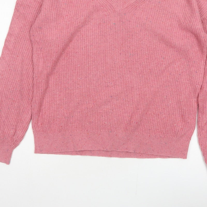 Marks & Spencer Women Pink M V-Neck Cotton Wool Knit Pullover Jumper