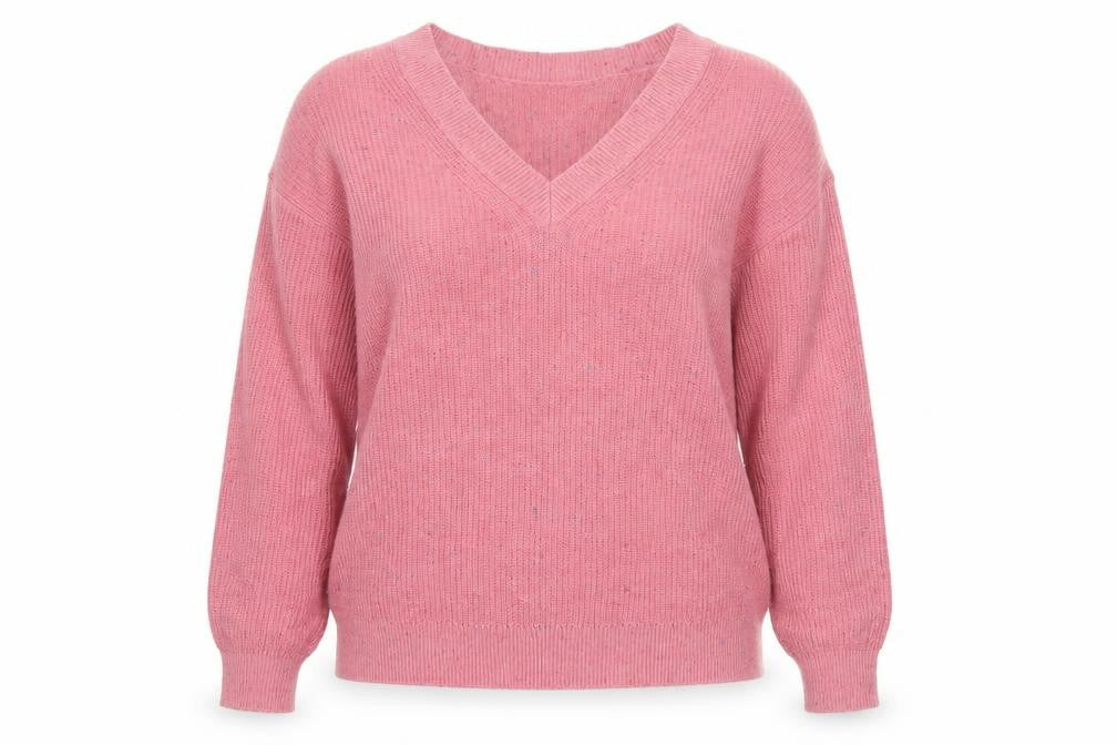 Marks & Spencer Women Pink M V-Neck Cotton Wool Knit Pullover Jumper