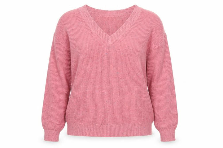 Marks & Spencer Women Pink M V-Neck Cotton Wool Knit Pullover Jumper