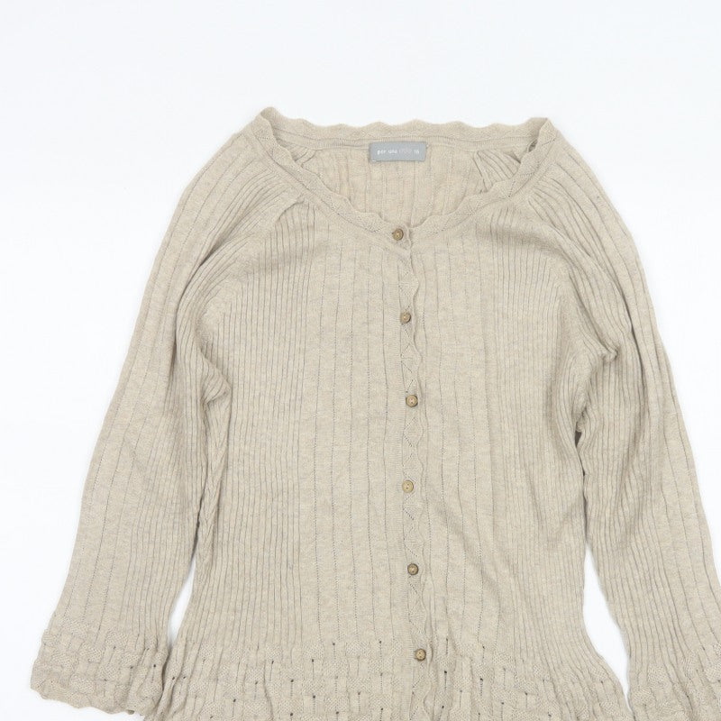 Per Una Women’s Beige Size 16 Ribbed Button Cardigan