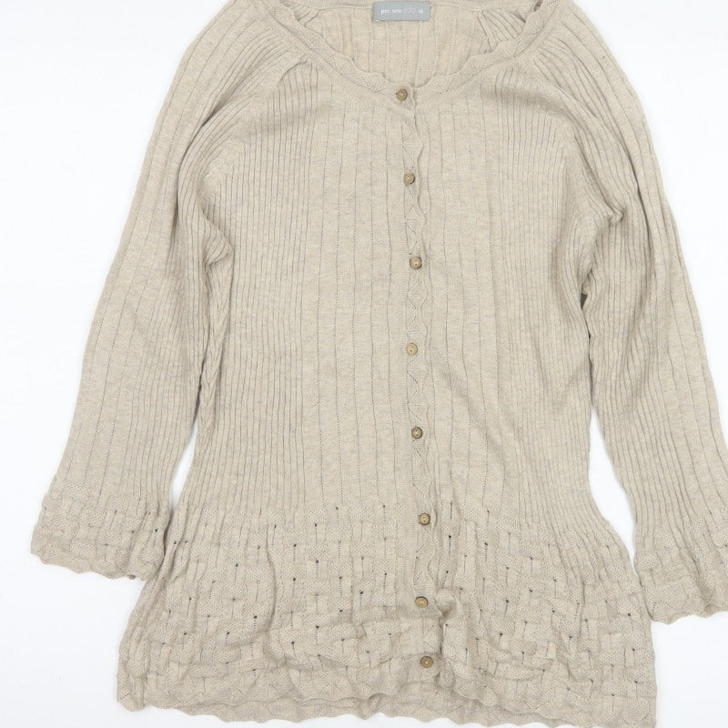 Per Una Women’s Beige Size 16 Ribbed Button Cardigan