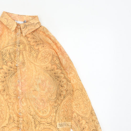ASOS Women Orange UK 4 Paisley Sheer Long Sleeve Button-Up Blouse