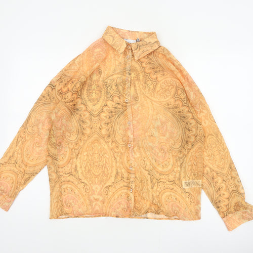ASOS Women Orange UK 4 Paisley Sheer Long Sleeve Button-Up Blouse