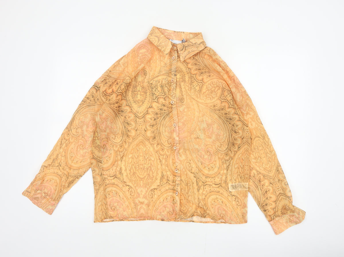 ASOS Women Orange UK 4 Paisley Sheer Long Sleeve Button-Up Blouse