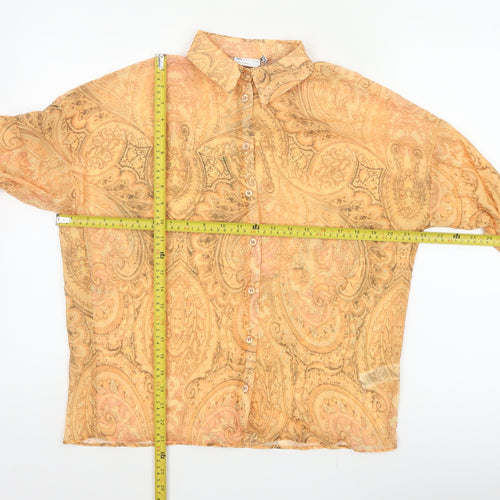 ASOS Women Orange UK 4 Paisley Sheer Long Sleeve Button-Up Blouse
