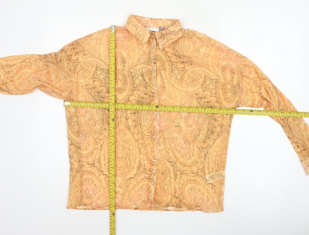 ASOS Women Orange UK 4 Paisley Sheer Long Sleeve Button-Up Blouse