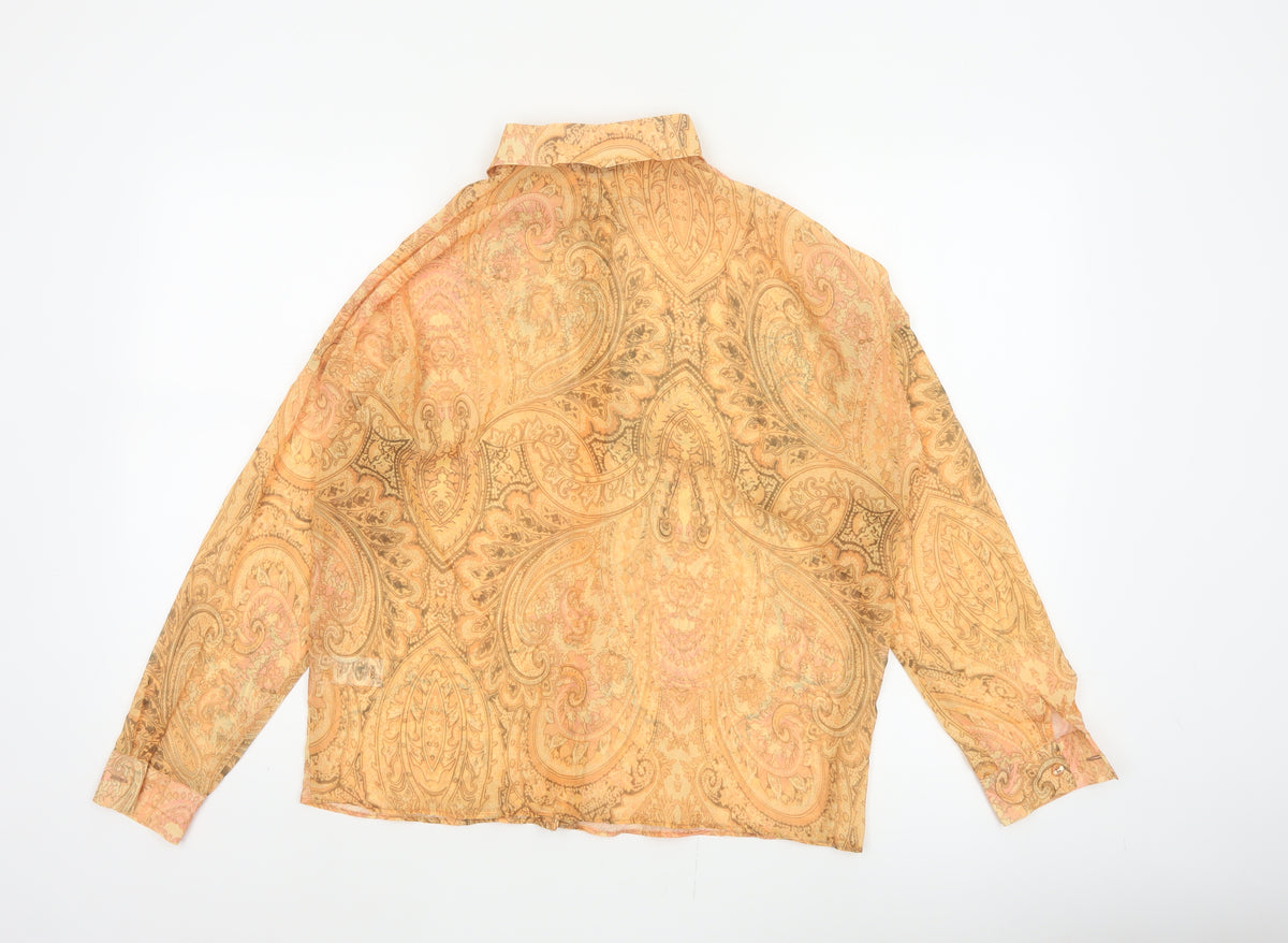 ASOS Women Orange UK 4 Paisley Sheer Long Sleeve Button-Up Blouse