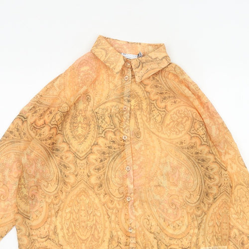 ASOS Women Orange UK 4 Paisley Sheer Long Sleeve Button-Up Blouse