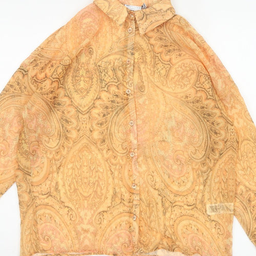 ASOS Women Orange UK 4 Paisley Sheer Long Sleeve Button-Up Blouse