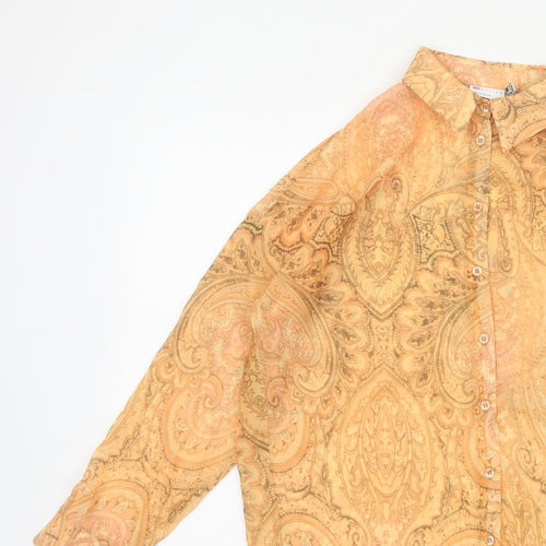 ASOS Women Orange UK 4 Paisley Sheer Long Sleeve Button-Up Blouse