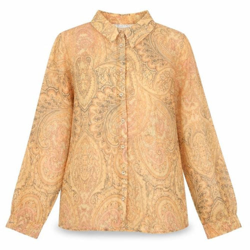 ASOS Women Orange UK 4 Paisley Sheer Long Sleeve Button-Up Blouse