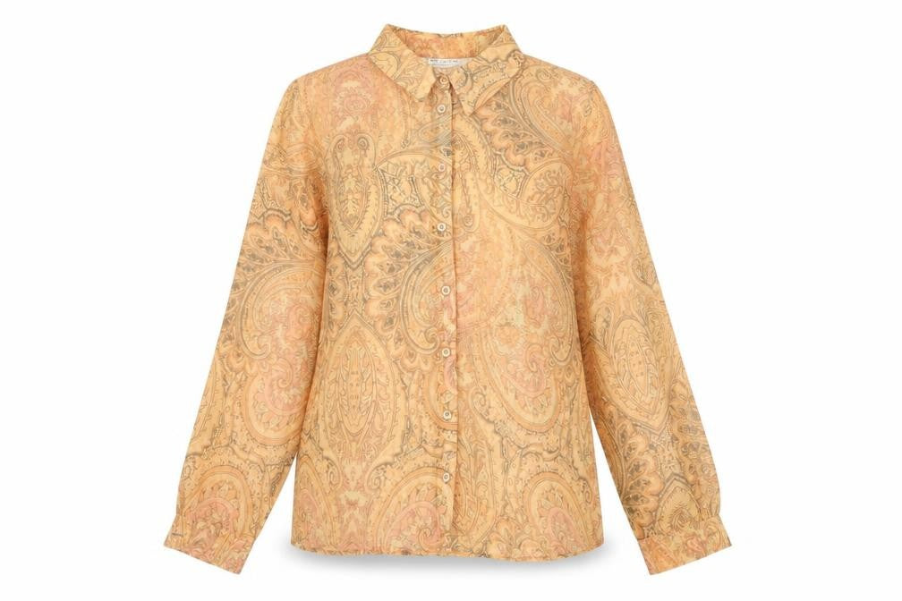 ASOS Women Orange UK 4 Paisley Sheer Long Sleeve Button-Up Blouse
