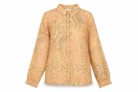 ASOS Women Orange UK 4 Paisley Sheer Long Sleeve Button-Up Blouse
