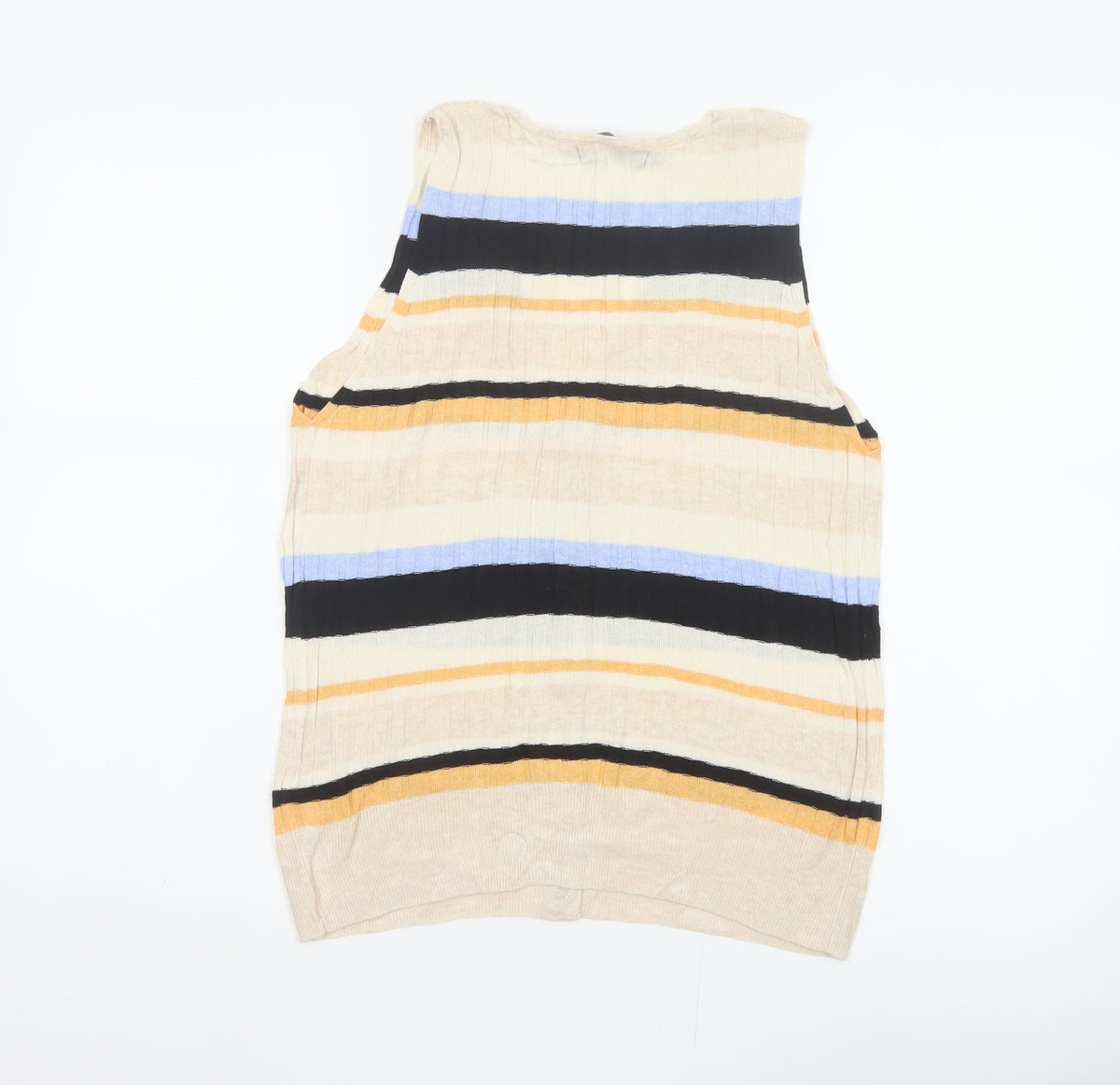 M&S Women Multicoloured UK 12 Striped V-Neck Linen Blend Tank Top