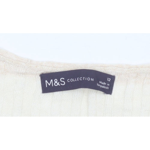 M&S Women Multicoloured UK 12 Striped V-Neck Linen Blend Tank Top