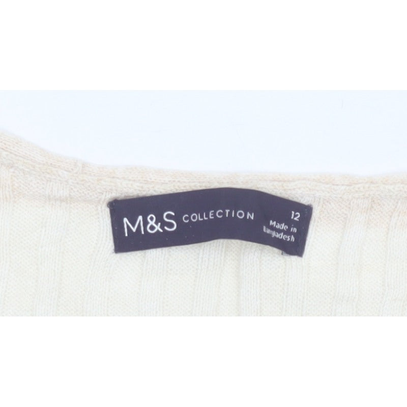 M&S Women Multicoloured UK 12 Striped V-Neck Linen Blend Tank Top