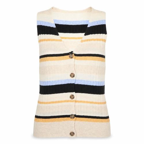M&S Women Multicoloured UK 12 Striped V-Neck Linen Blend Tank Top