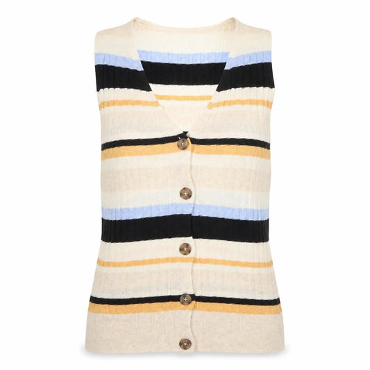 M&S Women Multicoloured UK 12 Striped V-Neck Linen Blend Tank Top