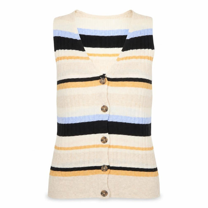 Front view of M&S Women Multicoloured UK 12 Striped V-Neck Linen Blend Tank Top