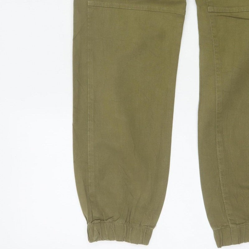 Bershka Women’s Green UK 4 High Rise Pleated Tapered Jogger Trousers