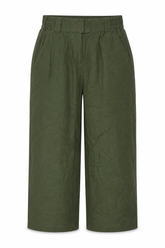 Next Women Green UK 12R High Rise Cropped Linen Blend Trousers