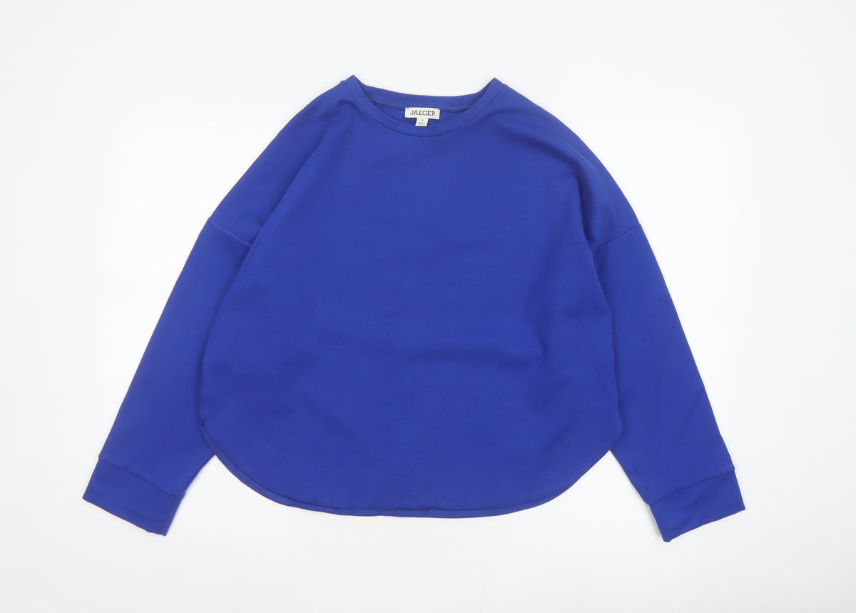 Jaeger Women Blue UK 10 Basic Crew Neck Long Sleeve Jersey Top