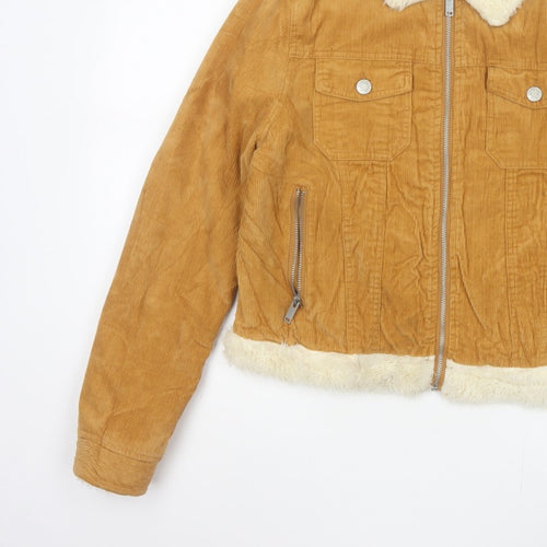 Denim Co. Women’s Brown Corduroy Faux Fur Trim Cropped Jacket UK 14
