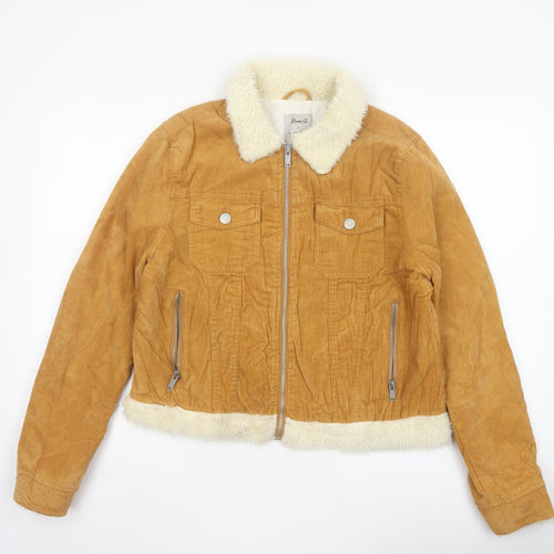 Denim Co. Women’s Brown Corduroy Faux Fur Trim Cropped Jacket UK 14