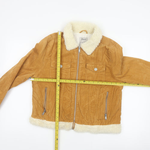 Denim Co. Women’s Brown Corduroy Faux Fur Trim Cropped Jacket UK 14