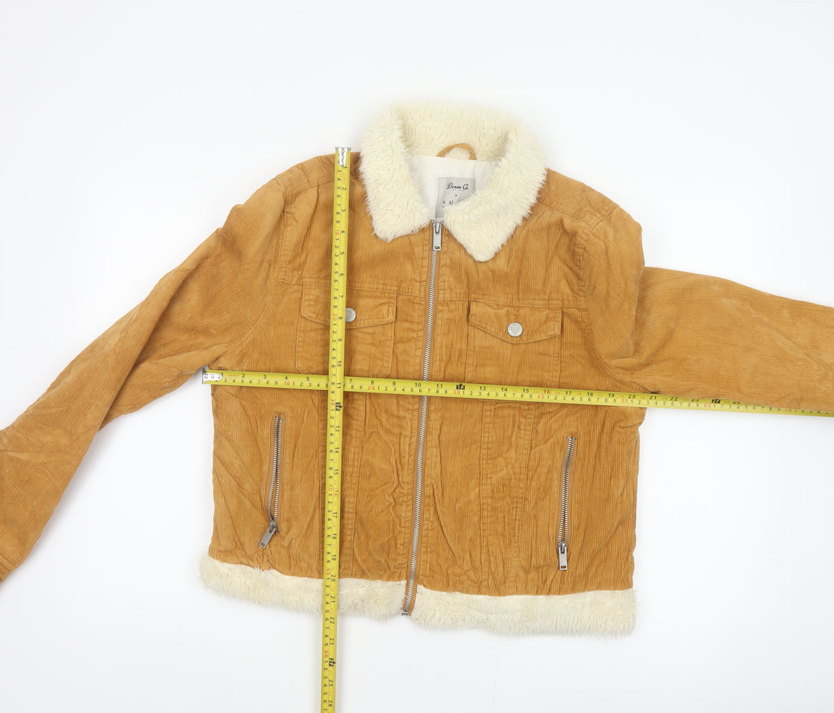 Denim Co. Women’s Brown Corduroy Faux Fur Trim Cropped Jacket UK 14