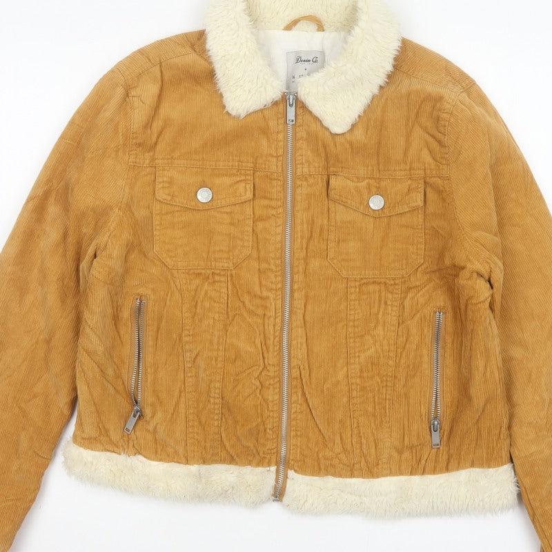 Denim Co. Women’s Brown Corduroy Faux Fur Trim Cropped Jacket UK 14