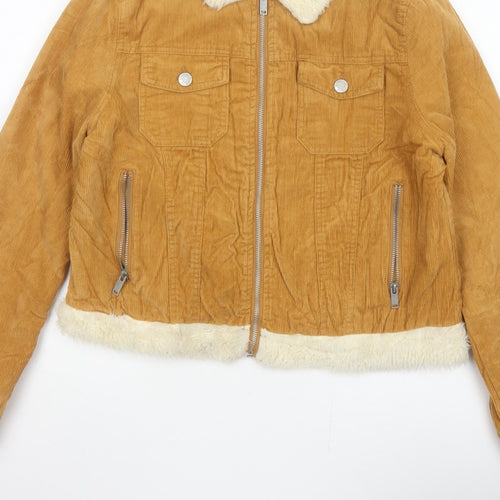 Denim Co. Women’s Brown Corduroy Faux Fur Trim Cropped Jacket UK 14
