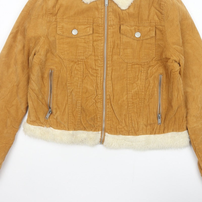 Denim Co. Women’s Brown Corduroy Faux Fur Trim Cropped Jacket UK 14