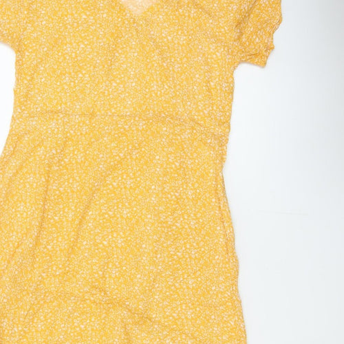 Indi & Cold Women Yellow M Long A-Line Floral V-Neck Viscose Dress