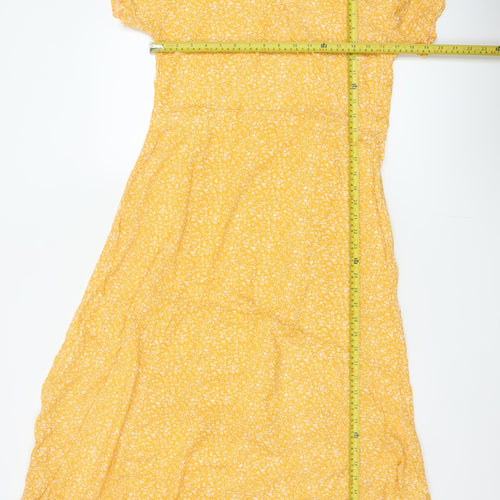 Indi & Cold Women Yellow M Long A-Line Floral V-Neck Viscose Dress