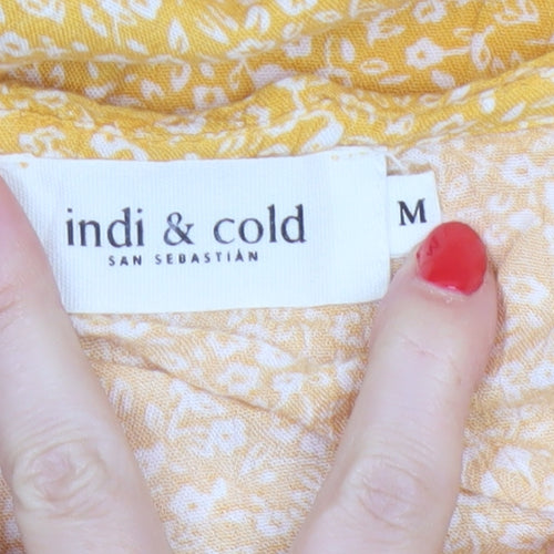 Indi & Cold Women Yellow M Long A-Line Floral V-Neck Viscose Dress