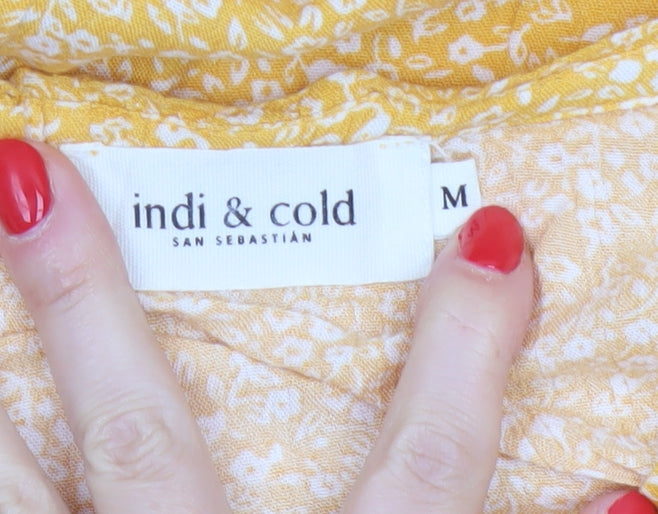 Indi & Cold Women Yellow M Long A-Line Floral V-Neck Viscose Dress