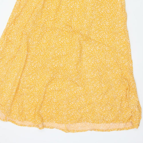 Indi & Cold Women Yellow M Long A-Line Floral V-Neck Viscose Dress