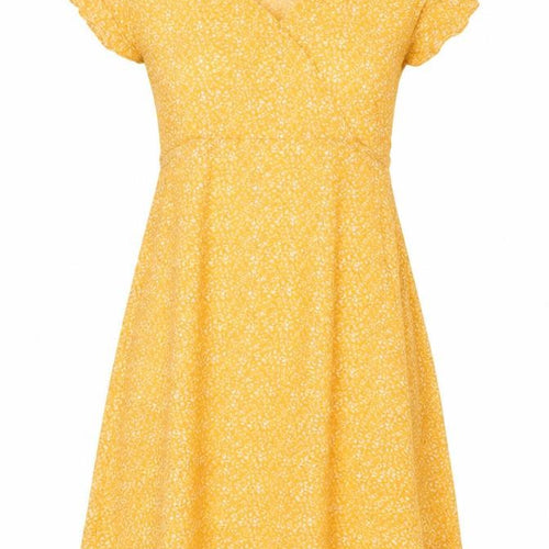 Indi & Cold Women Yellow M Long A-Line Floral V-Neck Viscose Dress